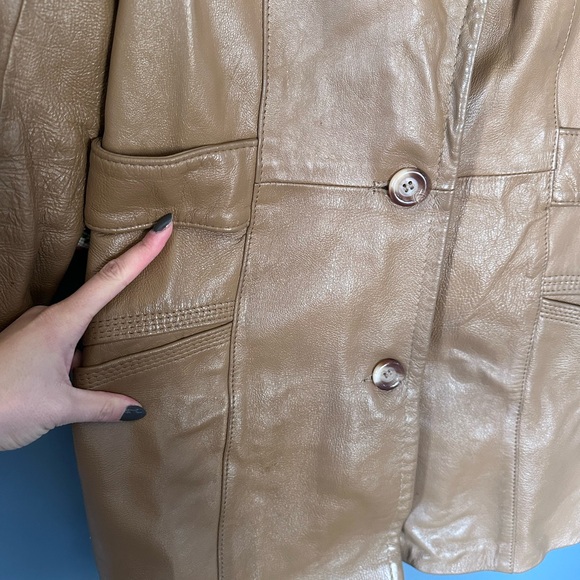 Vintage an original by Peter Caruso 1970s brown Leather Fur collar jacket - Picture 5 of 12